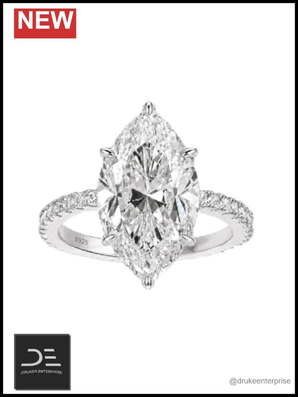 3.5 CT Marquise Cut Promise Ring S925 Sterling Silver 6 Prong Cubic Zirconia